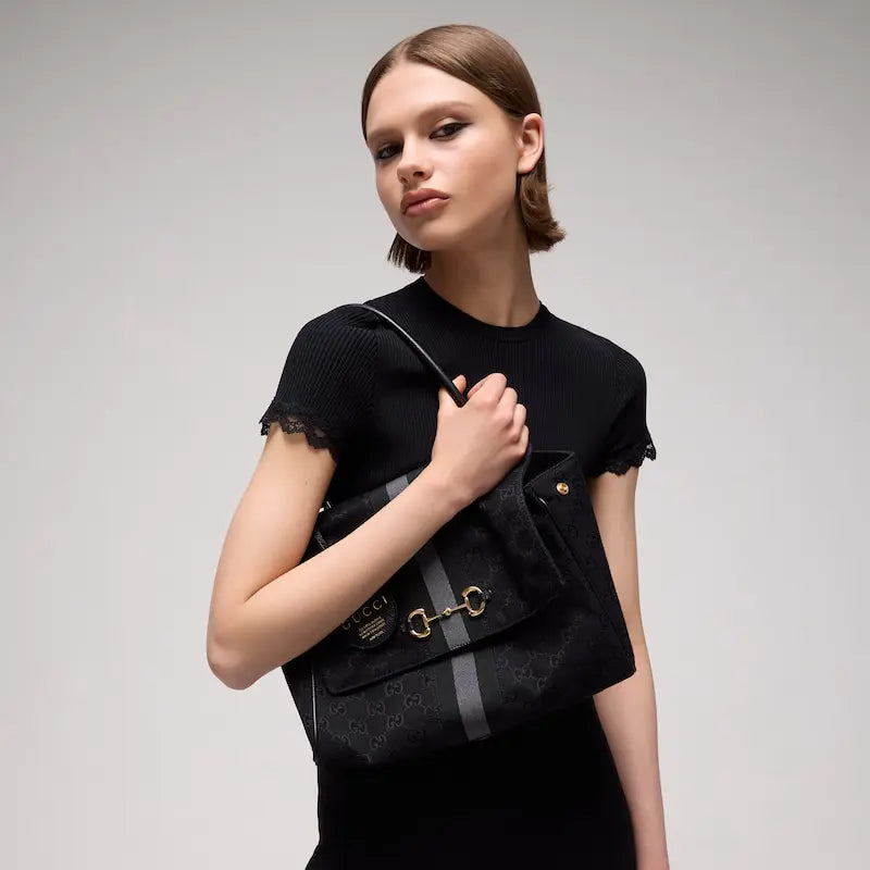 Gucci Paparazzo Series Medium Tote Bag Gray and Black