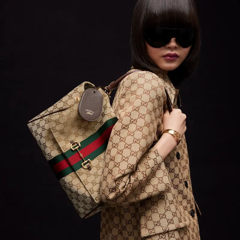 Gucci Paparazzo Series Medium Tote Bag Beige and Brown