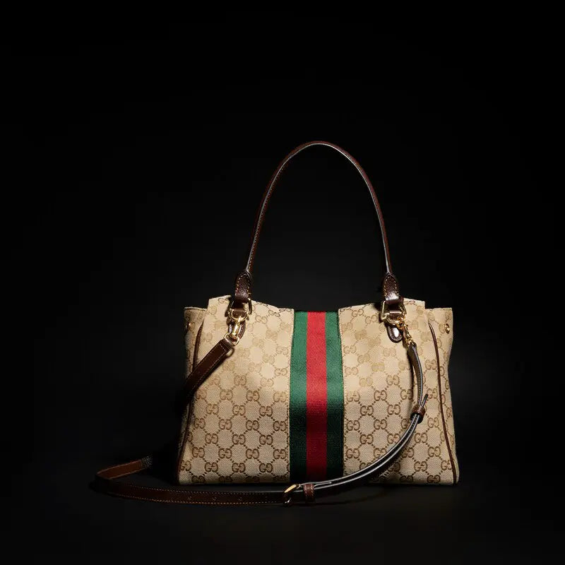 Gucci Paparazzo Series Medium Tote Bag Beige and Brown