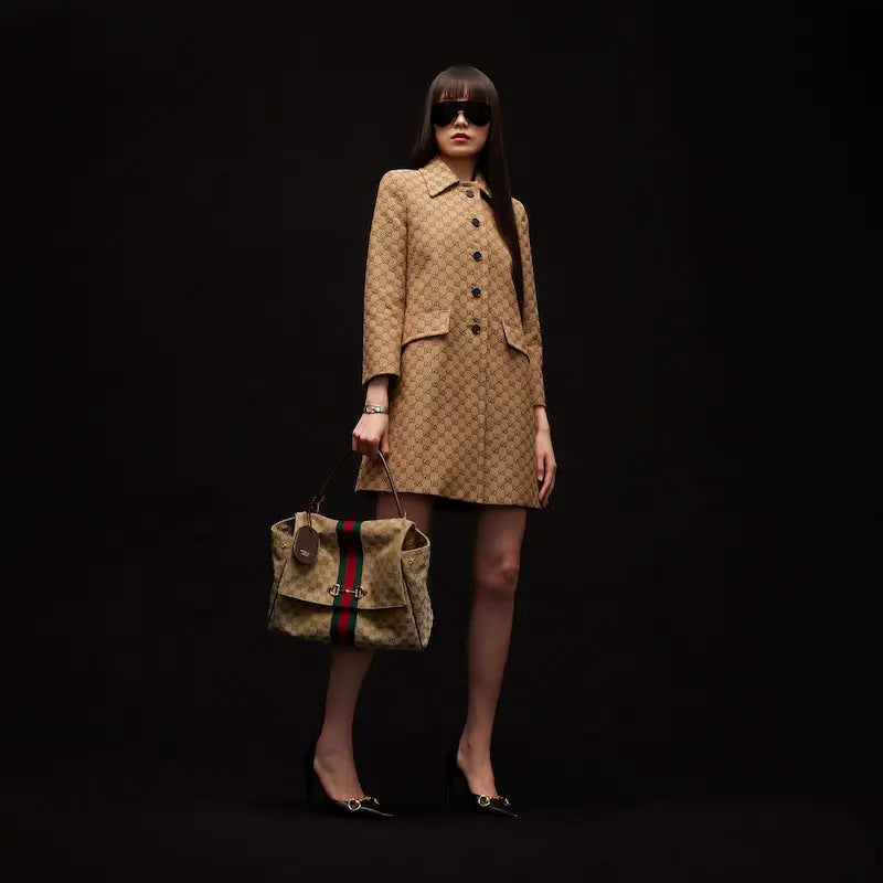 Gucci Paparazzo Series Large Tote Bag Beige and Brown