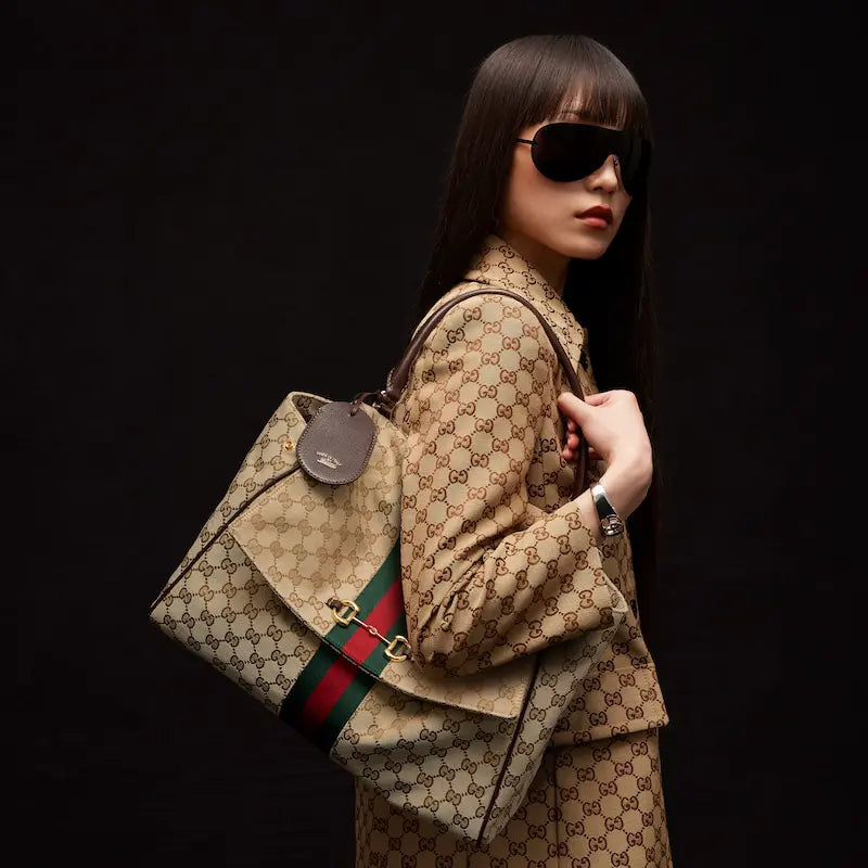 Gucci Paparazzo Series Large Tote Bag Beige and Brown