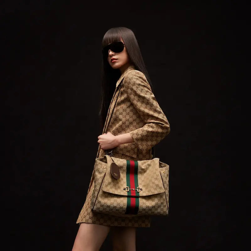Gucci Paparazzo Series Large Tote Bag Beige and Brown