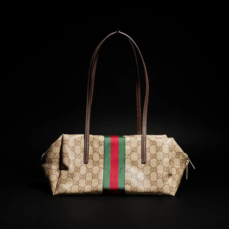 Gucci Melrose Collection Medium Boston Bag Beige and Brown