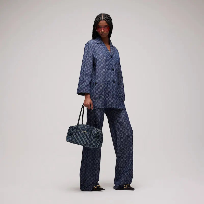Gucci Melrose Collection Medium Boston Bag Dark Blue