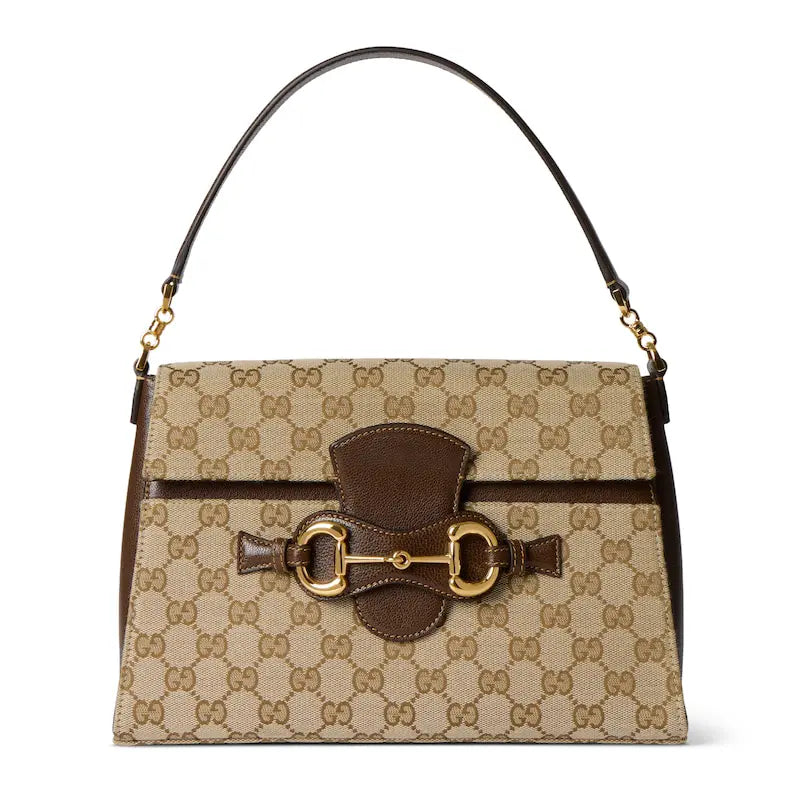 Horsebit Duomo Series Medium Tote Bag Sand and Brown
