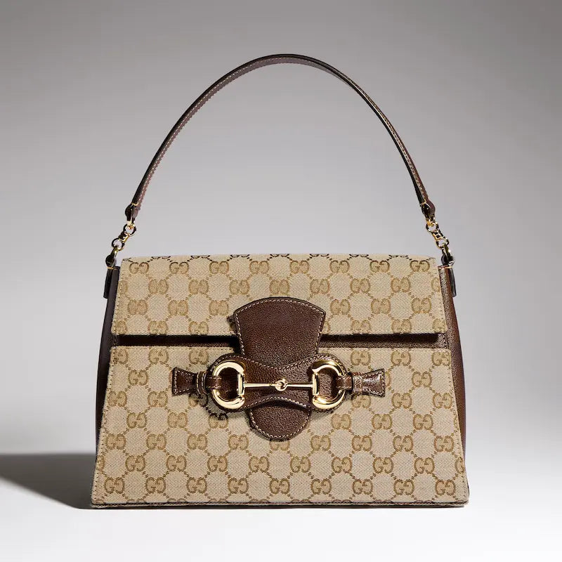 Horsebit Duomo Series Medium Tote Bag Sand and Brown