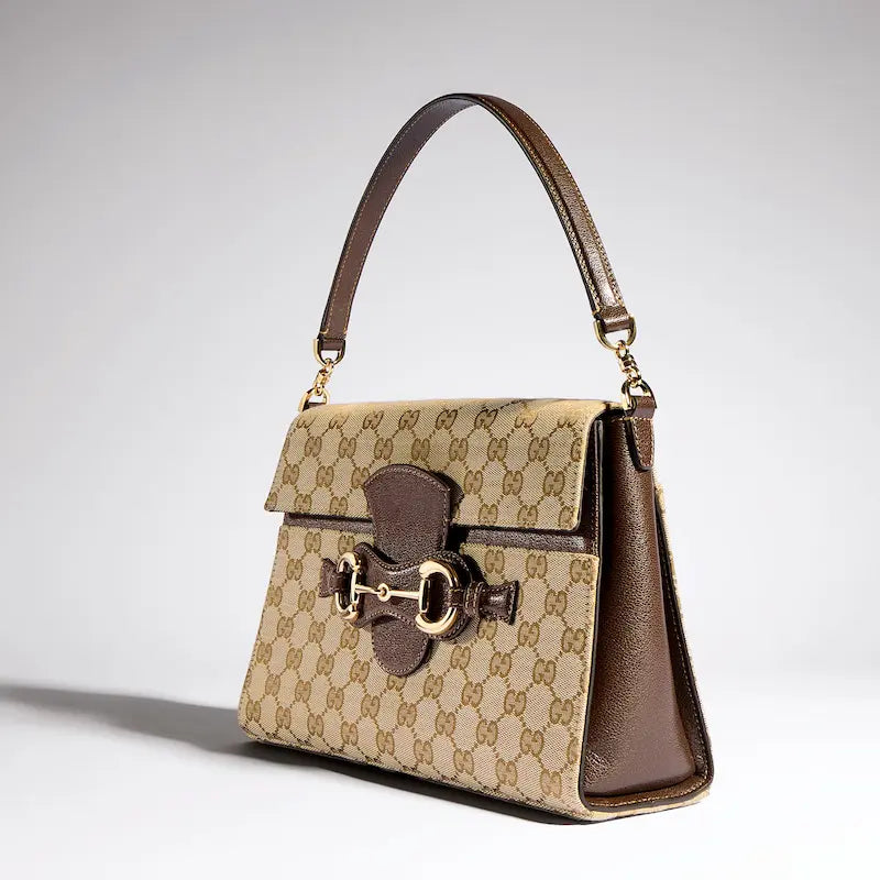 Horsebit Duomo Series Medium Tote Bag Sand and Brown