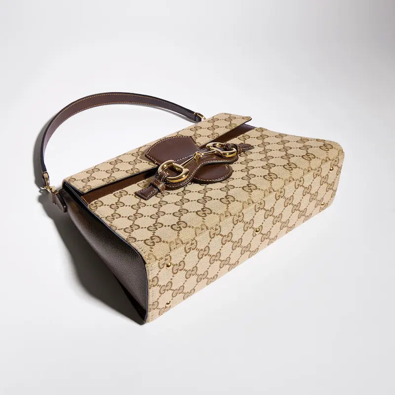 Horsebit Duomo Series Medium Tote Bag Sand and Brown