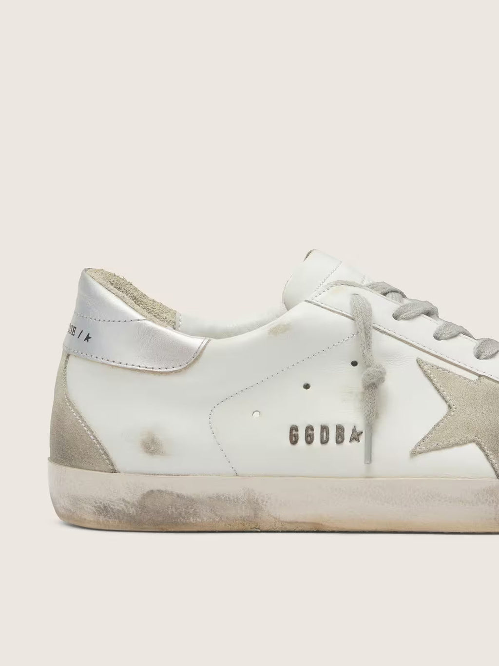 Golden Goose Super-Star with silver heel tab and lettering