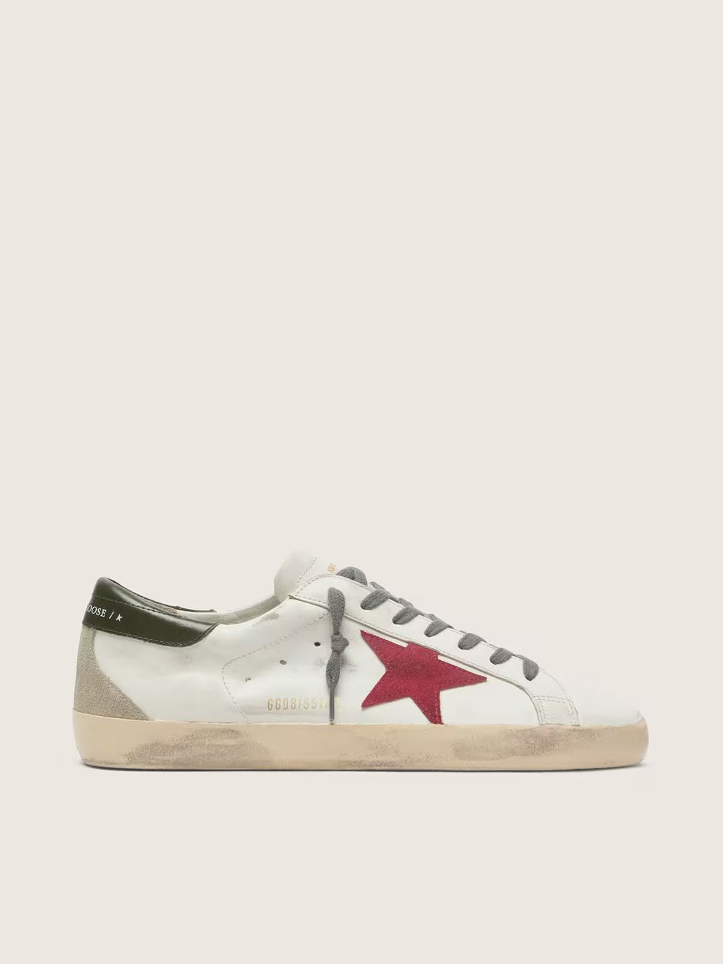 Golden Goose Super-Star with red suede star and green leather heel tab