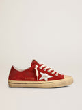 Golden Goose V-Star in dark red suede with silver star and heel tab