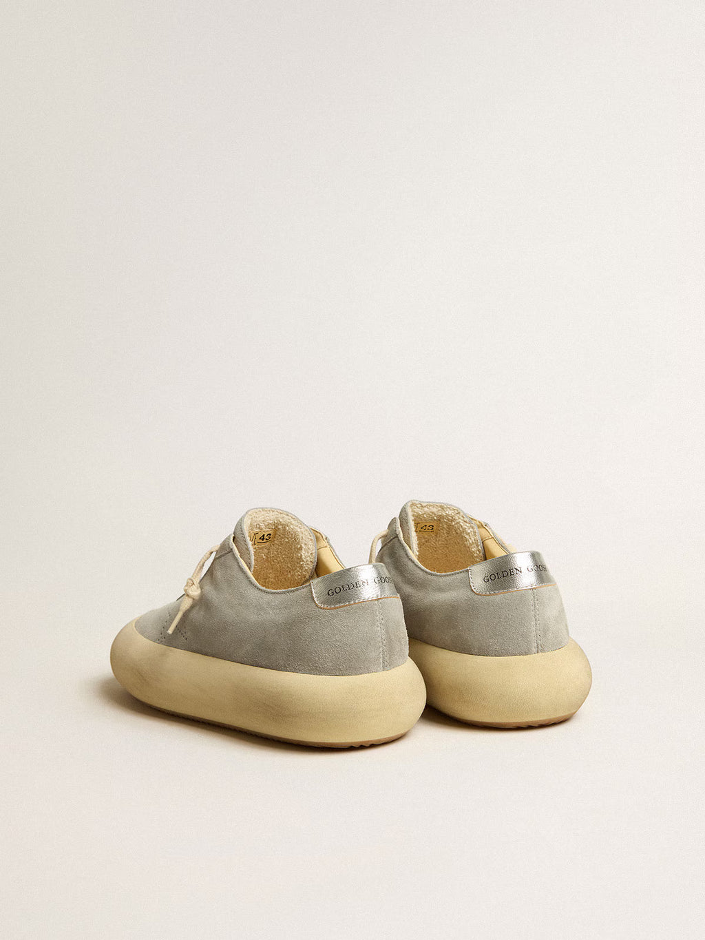 Golden Goose Space-Star shoes in ice-gray suede with perforated star