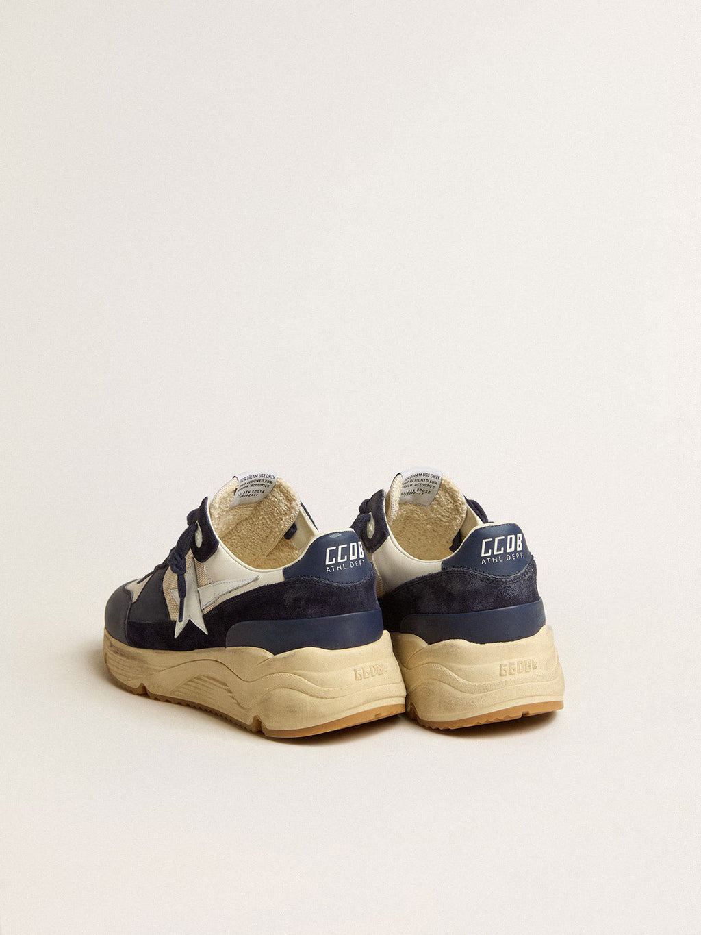 Golden Goose Sole in cream mesh and blue leather with a white leather star