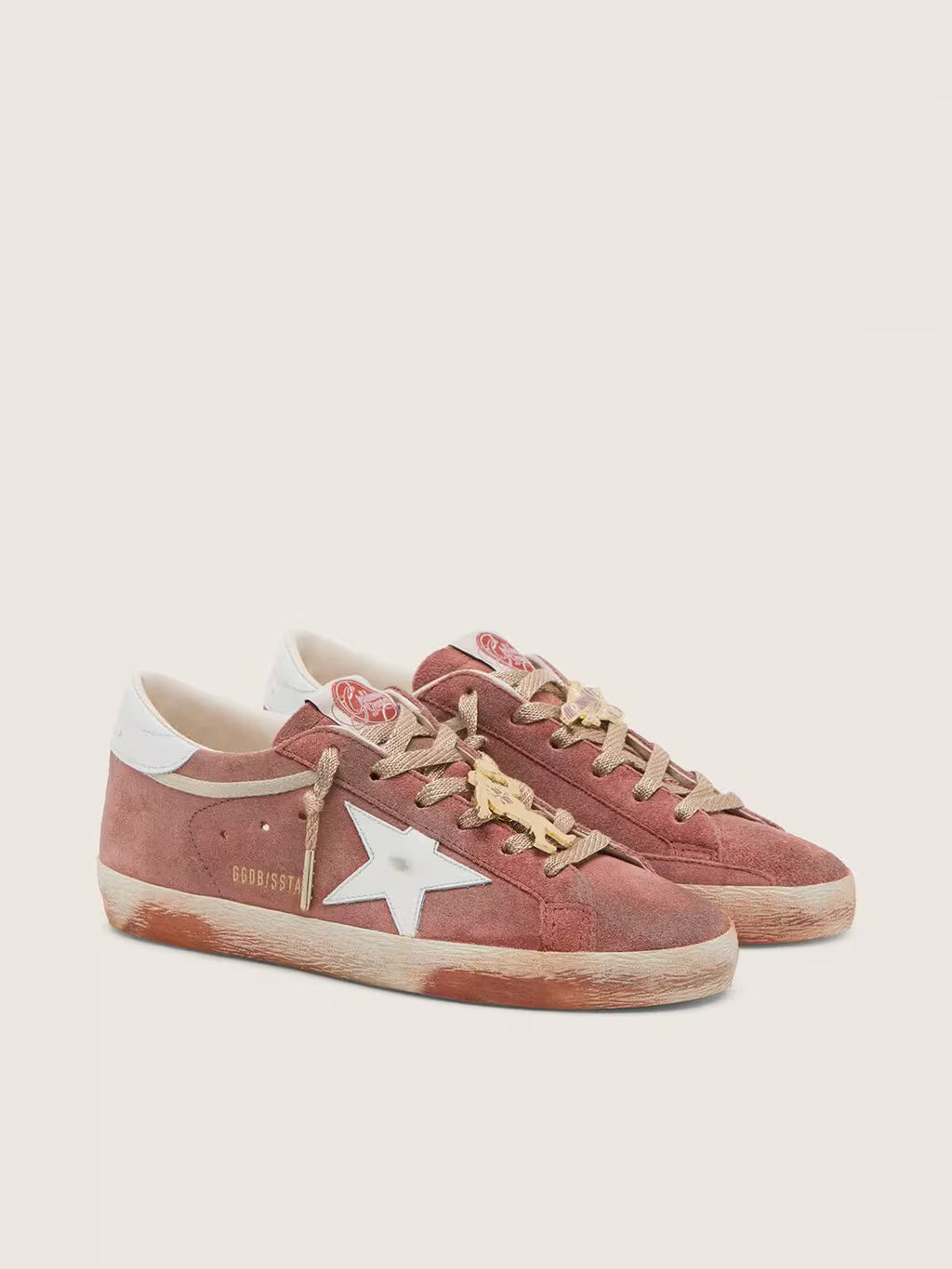 Golden Goose Super-Star in rust suede with metallic platinum leather star