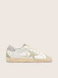Golden Goose Super-Star with gray star and silver glitter heel tab