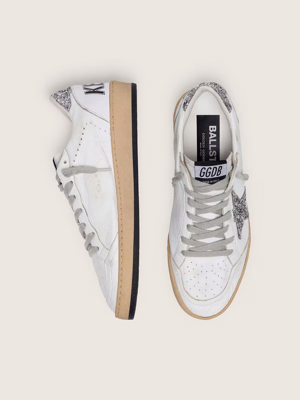 Golden Goose Ball Star in nappa with silver glitter star and heel tab