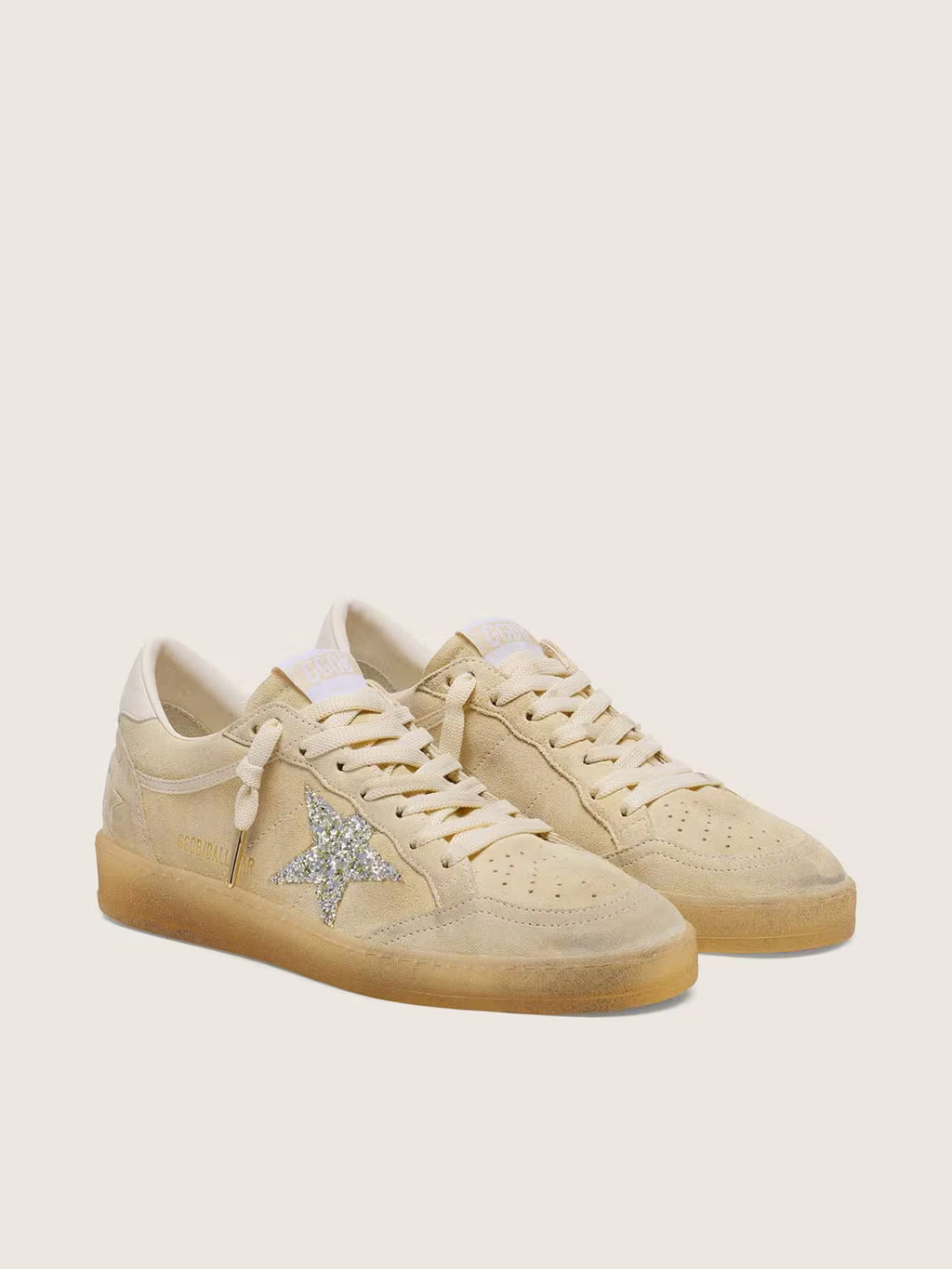 Golden Goose Ball Star in pearl suede with silver glitter star