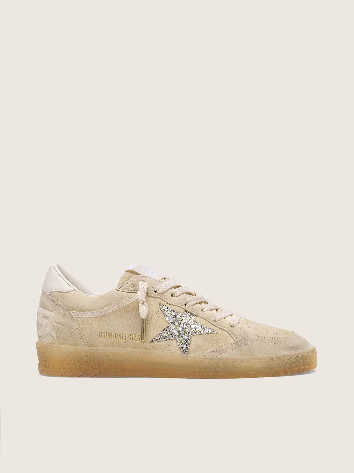 Golden Goose Ball Star in pearl suede with silver glitter star