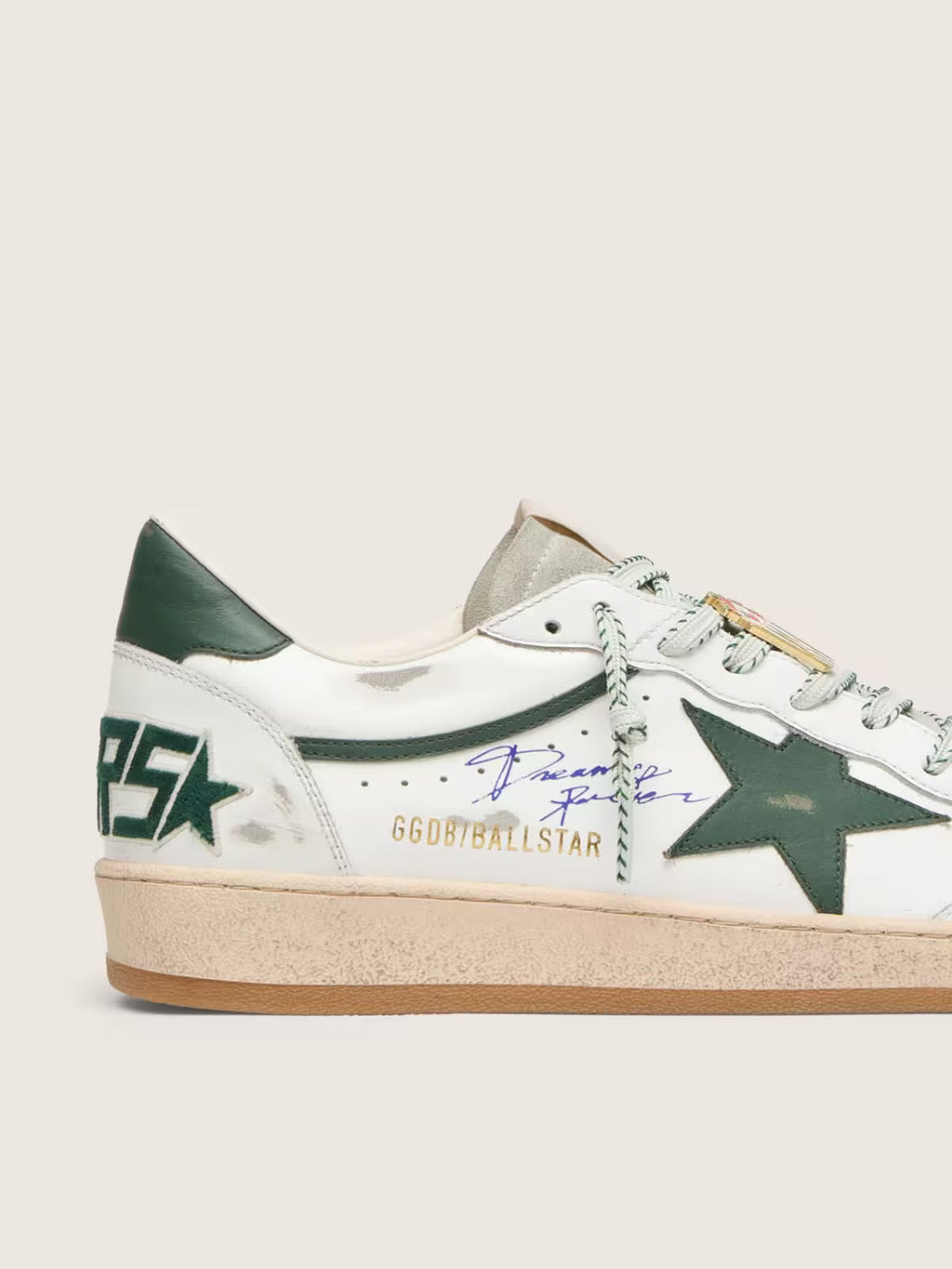 Golden Goose Ball Star LTD in white leather with green star and Skins