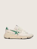 Golden Goose Running Sole in cream nylon and leather with green leather star