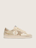 Golden Goose Stardan in ecru nappa leather with gold glitter star and heel tab
