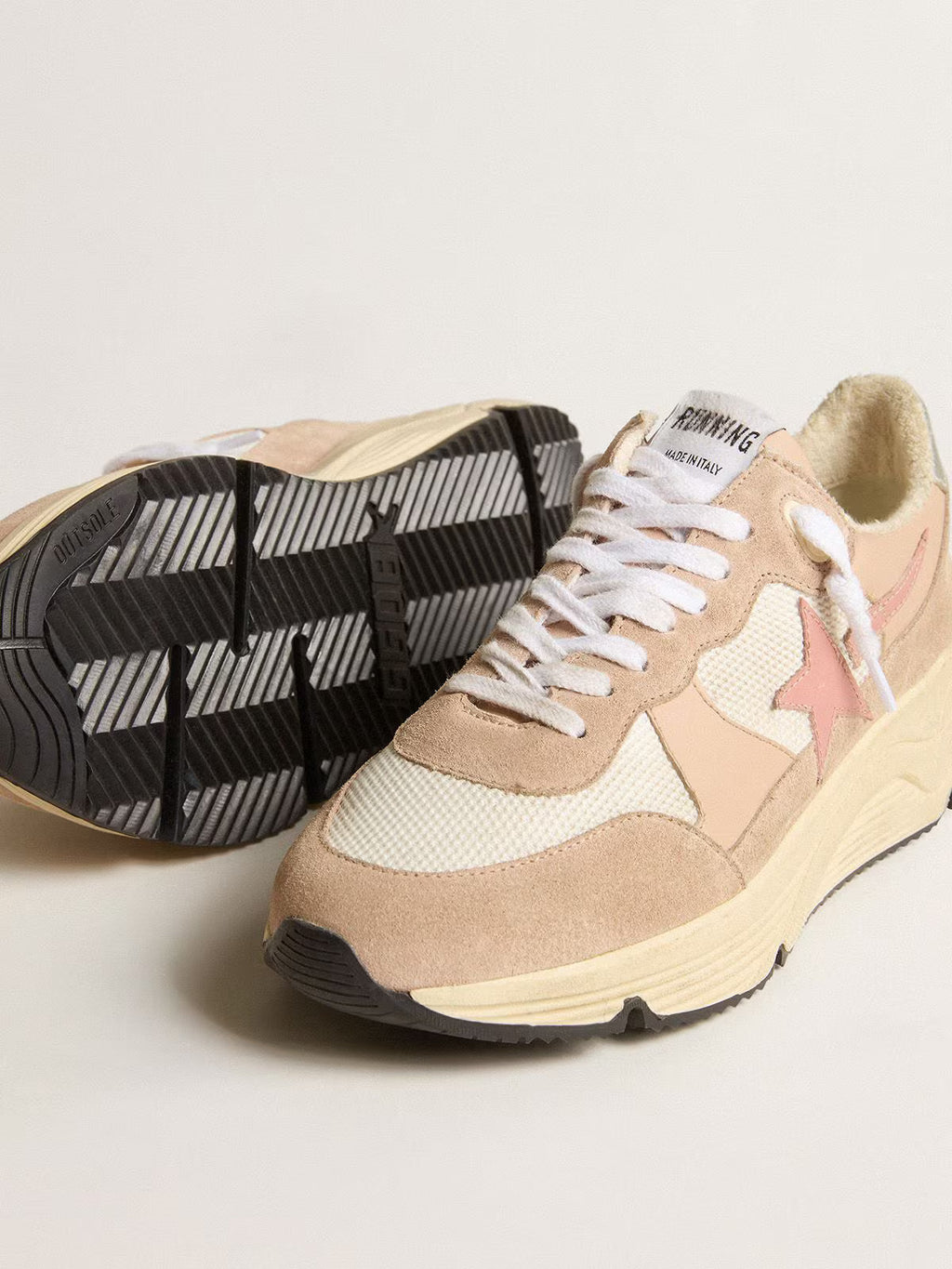Golden Goose Running Sole in mesh and suede with pink star and silver heel tab