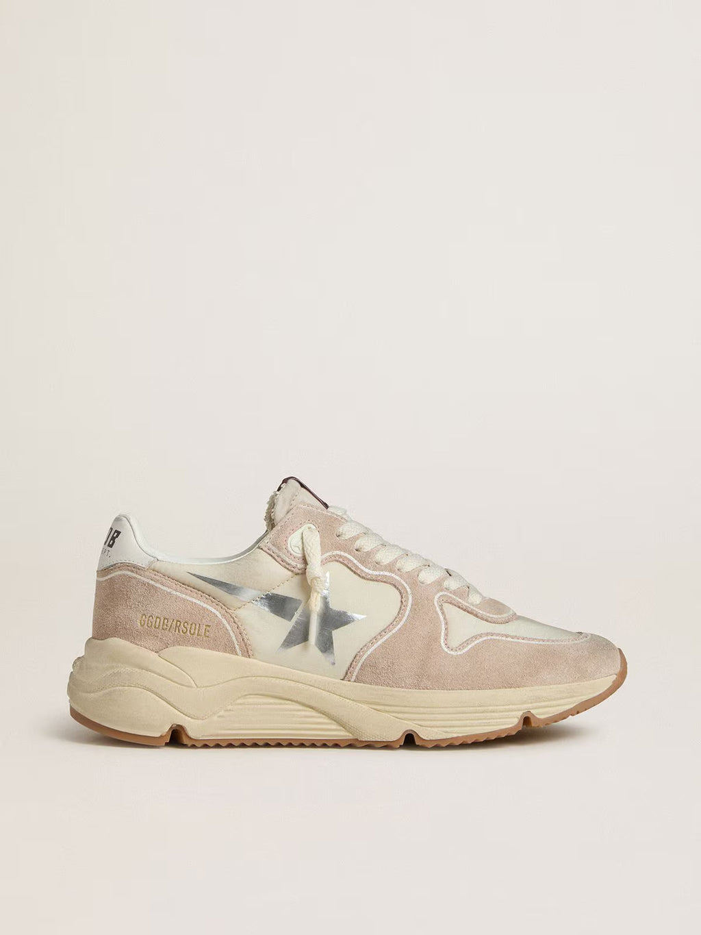 Golden Goose Running Sole in nylon and suede with silver printed star and leather heel tab