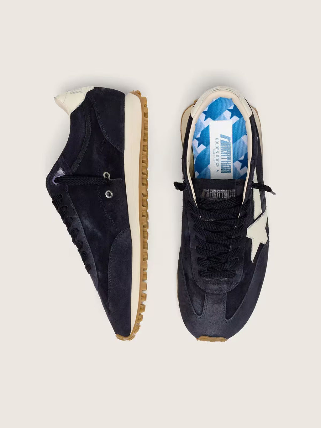 Golden Goose Marathon in blue navy suede with leather star and heel tab