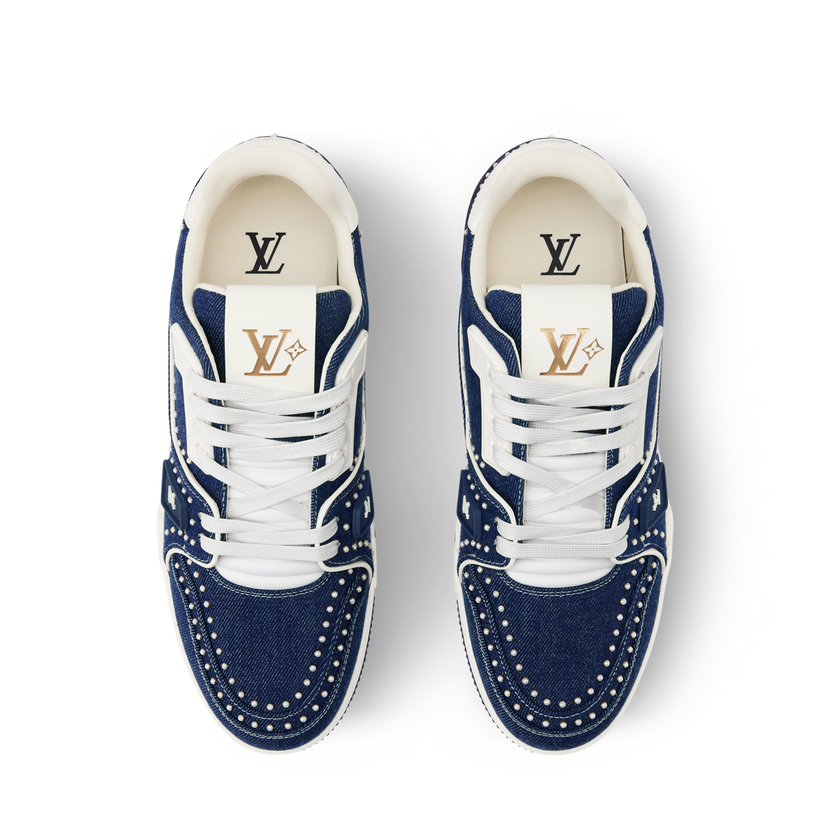 Louis Vuitton LV Trainer Indigo Blue Denim Sneakers with Swarovski™ Pearls